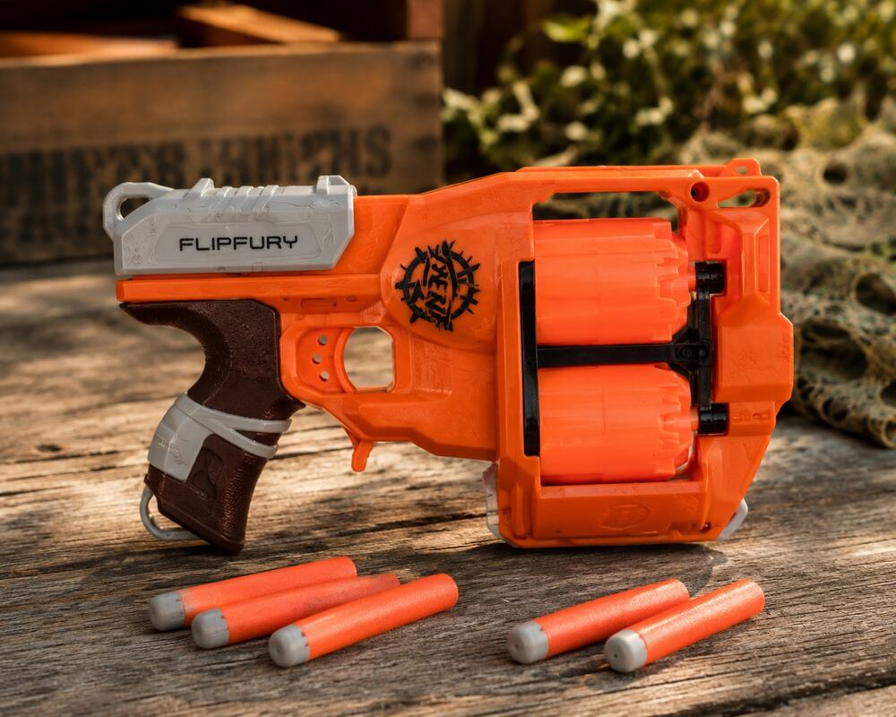 Nerf Zombie Strike FlipFury Dart Blaster Revolver 12 Shot Orange